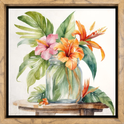 Tropical Floral Jar 1