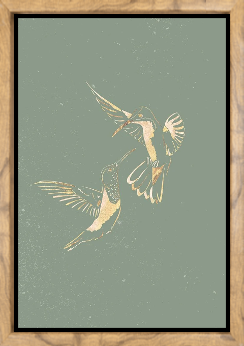 Sage Green Gold Hummingbirds
