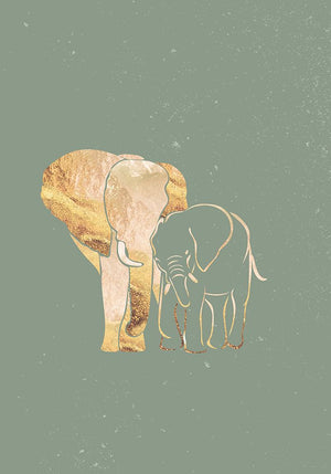 Sage Green Gold Elephants 1