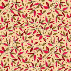 Floral Branches Magenta Brown On Pumpkin