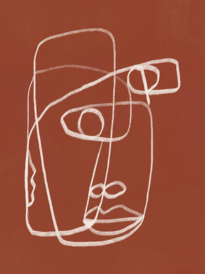 Line art abstract portrait terracotta 02