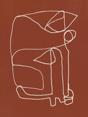 Line art abstract portrait terracotta